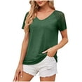 thumbnail image 1 of LYXSSBYX Summer Tops for Women 2024 Women's Patchwork Mesh Short Sleeved Top Solid Color Casual Loose T-shirt, 1 of 9