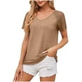 thumbnail image 1 of LYXSSBYX Summer Tops for Women 2024 Women's Patchwork Mesh Short Sleeved Top Solid Color Casual Loose T-shirt, 1 of 9