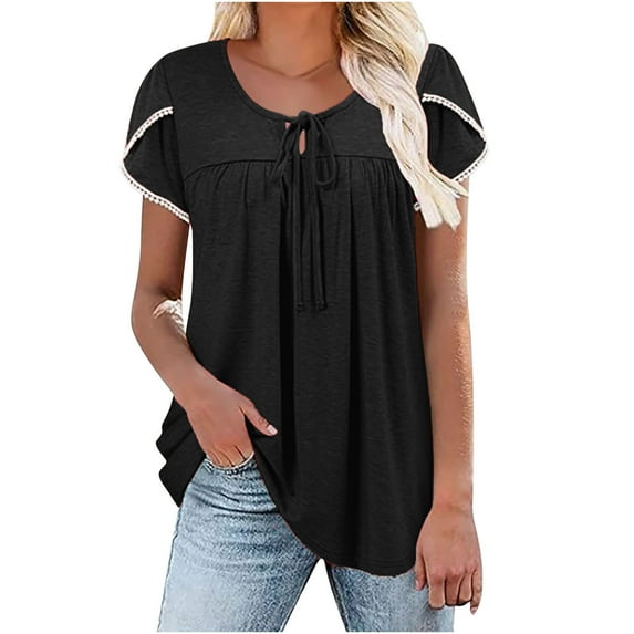 LYXSSBYX Summer Tops for Women under 5.00 Women's Short Sleeve Solid Color Basics Crewneck Casual Top Pullover T-Shirt