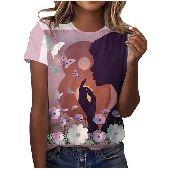 LYXSSBYX Summer Tops for Women under 5.00 Women's Casual Women's Day Printed Round Neck Short Sleeved T-Shirt Top