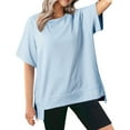thumbnail image 1 of LYXSSBYX Summer Tops for Women under 5.00 Women's Loose Casual Solid Color Irregular Design Short Sleeved Top, 1 of 9