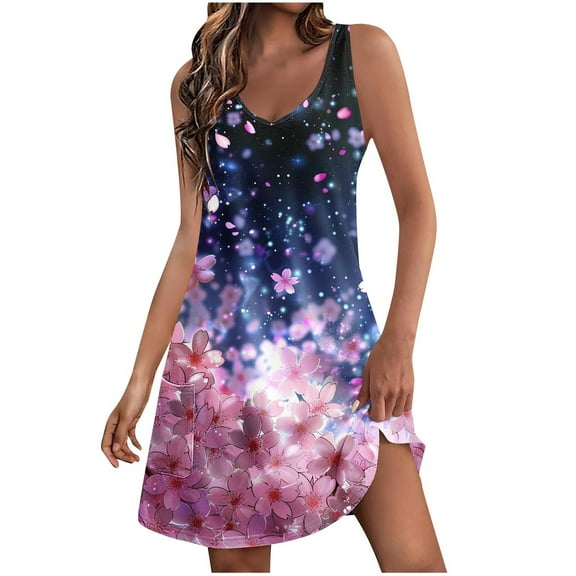 LYXSSBYX Sundresses for Women Women's Casual With Pockets Summer Boho Beach Dress T-Shirts Dress V Neck Loose Tank Dresses