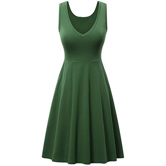 LYXSSBYX Sundresses for Women Women's Summer Solid Color Pocket Dress Sleeveless V-neck Dress