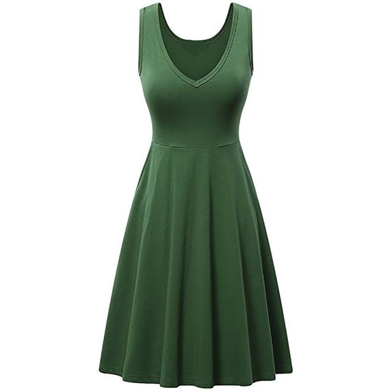 LYXSSBYX Sundresses for Women Women's Summer Solid Color Pocket Dress Sleeveless V-neck Dress