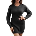thumbnail image 1 of LYXSSBYX Sweater Dresses for Women 2022 Hot Sale Women's V-neck Long-sleeved Waist High-waist Sweater Dress Women's Knitted Dress Autumn and Winter New, 1 of 6