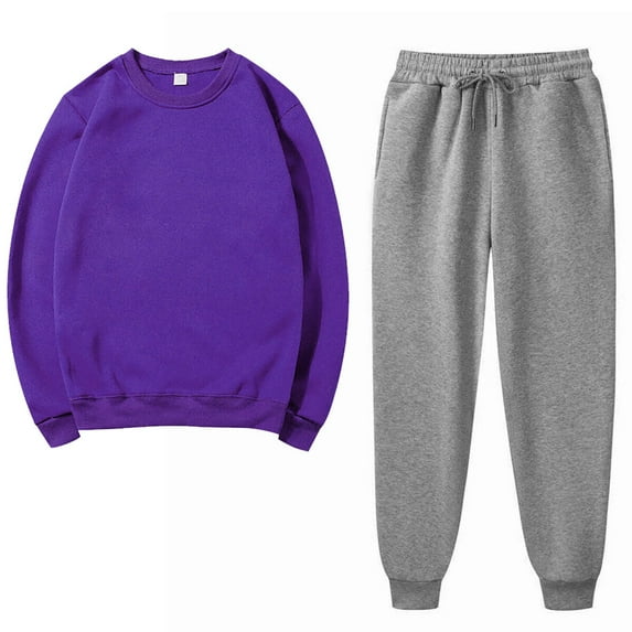 LYXSSBYX Sweatpants for Women 2 Piece Outfit Women's Solid Round Neck Pullover Casual Sports Pants Sports Set