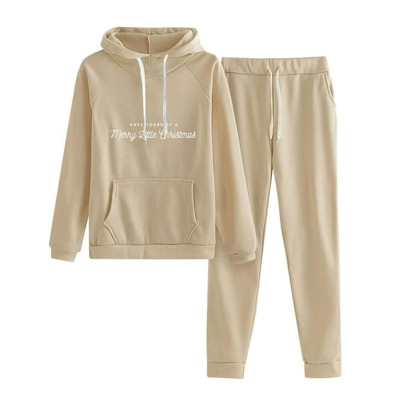 LYXSSBYX Sweatshirts for Women 2 Piece Set Women's Casual Solid Hooded Drawstring Loose Long Sleeve Sweatshirt Tops and Long Pants Set Suits
