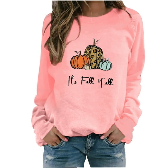 LYXSSBYX Sweatshirts for Women Loose Fit Fashion Women Comfortable Casual Squash Letter Printed Pullover Round-Neck Long Sleeve T-Shirt Blouse Tops
