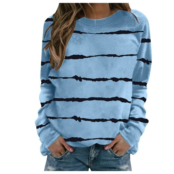 LYXSSBYX Sweatshirts for Women Loose Fit Fashion Women Comfortable Casual Stripe Printed Long Sleeve Round-Neck Blouses Tops T-Shirt