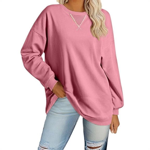 LYXSSBYX Sweatshirts for Women Loose Fit Women's Fashionable Loose Fitting Casual Color Blocking Round Neck Long Sleeved Top