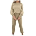 thumbnail image 1 of LYXSSBYX Sweatsuits 2pcs Sets Womens 2PC Fashion Woman Round Neck Solid Long Sleeve Blouse +Loose Pants Sets, 1 of 4