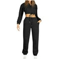 thumbnail image 1 of LYXSSBYX Sweatsuits 2pcs Sets Womens Fall Fashion Women Long Sleeve Zipper Stand Collar Blouses Shirts Elastic Waist Pocket Pants, 1 of 6