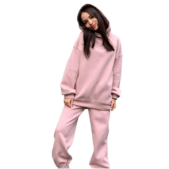 LYXSSBYX Sweatsuits 2pcs Sets Womens Hot Sale Clearance Women's Solid Hooded Long Sleeved Sweater Casual Two-Piece Long Sleeved Round Neck Shirt/shirt Set