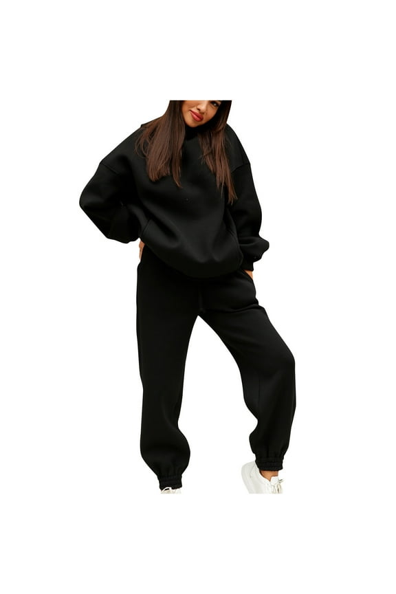 Sweatsuits 2pcs Sets Womens Hot Sale Clearance Women's Solid Hooded Long Sleeved Sweater Casual Two-Piece Long Sleeved Round Neck Shirt/shirt Set