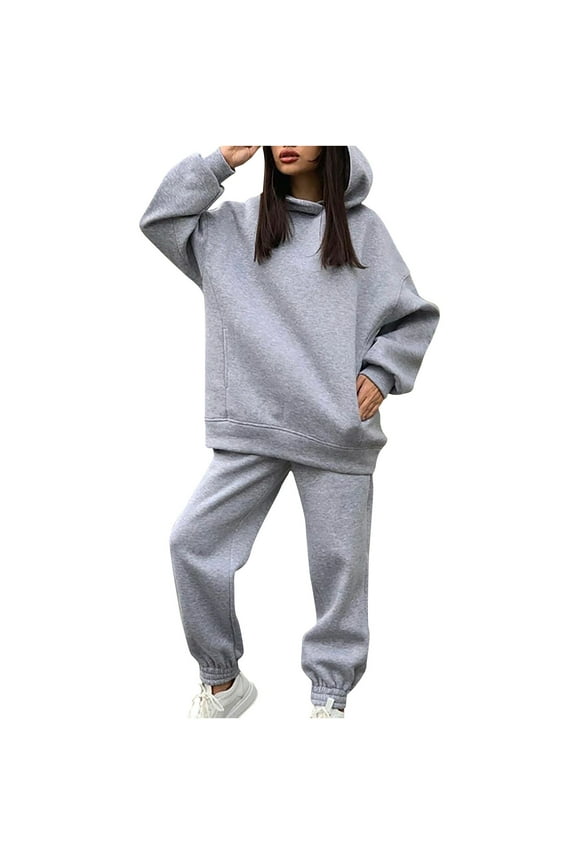 Sweatsuits 2pcs Sets Womens Hot Sale Clearance Women's Solid Hooded Long Sleeved Sweater Casual Two-Piece Long Sleeved Round Neck Shirt/shirt Set