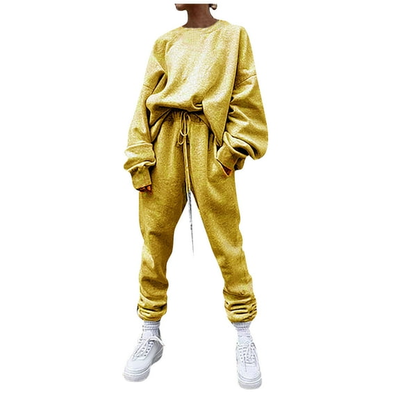 LYXSSBYX Sweatsuits 2pcs Sets Womens Women Color Leisure Time Loose Sweater Athletic Wear Long Sleeves Suit