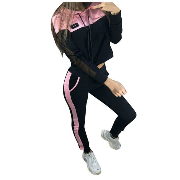 LYXSSBYX Sweatsuits 2pcs Sets Womens Women Solid Color Hooded Sweatshirt and pant Tracksuit Sport Suit