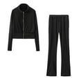 thumbnail image 1 of LYXSSBYX Sweatsuits 2pcs Sets Womens Women's Color Standing Collar Lapel Sports Sweater Set, 1 of 6