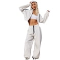 thumbnail image 1 of LYXSSBYX Sweatsuits 2pcs Sets Womens Women's Fashion Suit Long Sleeve Color Round Neck Sweatsuit, 1 of 5