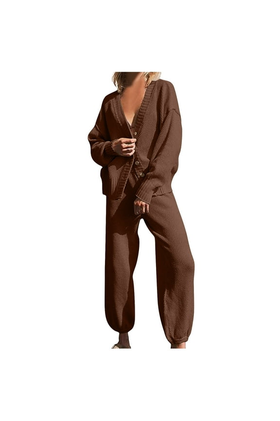 Sweatsuits 2pcs Sets Womens Women's Solid Two Piece Outfits Sweater Sets Oversized Cardigan and High Waisted Pants Matching Set Lounge Sets