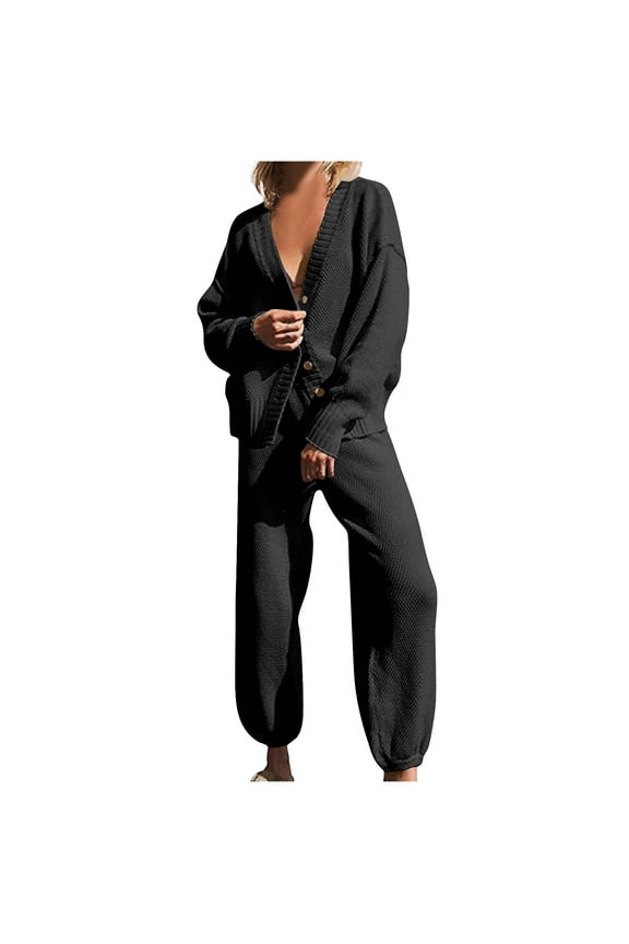 Sweatsuits 2pcs Sets Womens Women's Solid Two Piece Outfits Sweater Sets Oversized Cardigan and High Waisted Pants Matching Set Lounge Sets