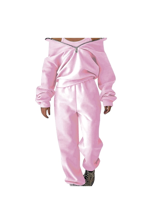 Sweatsuits 2pcs Sets Womens Women's Two-Piece Sweatshirt and Pants with Brushed Fleece for Sports Comfort, Street Fashion and Leisure Two-Piece Set