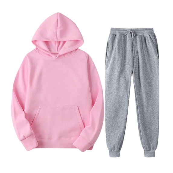 LYXSSBYX Sweatsuits 2pcs Sets Womens with Hoodie Clearance Men's Fashion Casual Solid Color Sports Two-piece Hooded Sweatshirts+ Trousers