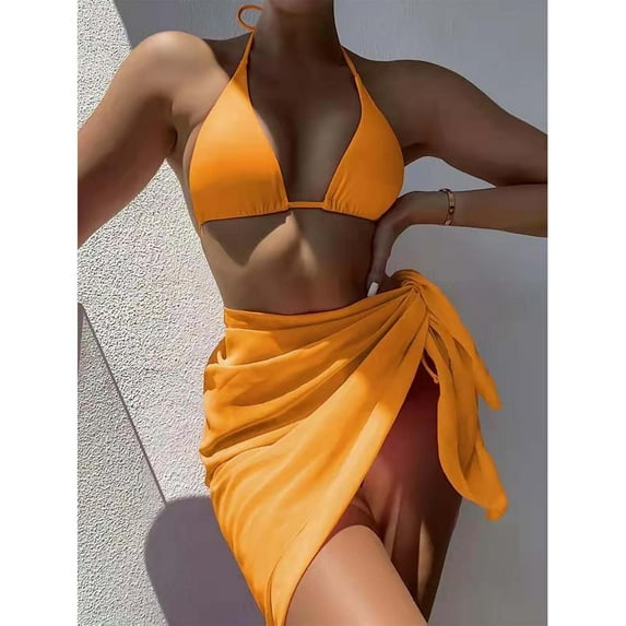 LYXSSBYX Swimsuits for Women Clearance Ladies Cross Sling High Waist Shorts Costume 3-Piece Swimsuit Split
