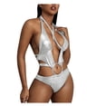 thumbnail image 1 of LYXSSBYX Swimsuits for Women One Piece Fashion Women Sexy Stitching Irregular Strap One-Piece Swimsuit Halter Bikini, 1 of 1