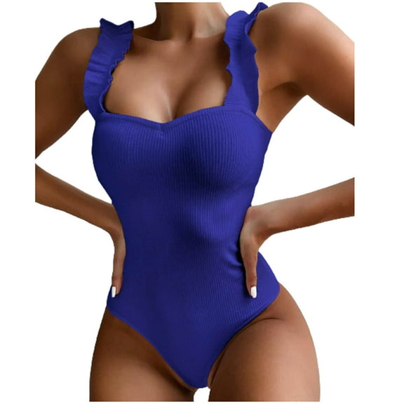 LYXSSBYX Swimsuits for Women One Piece Fashion Women Sexy Swimwear Ruffles Solid Backless Siamese Swimsuit