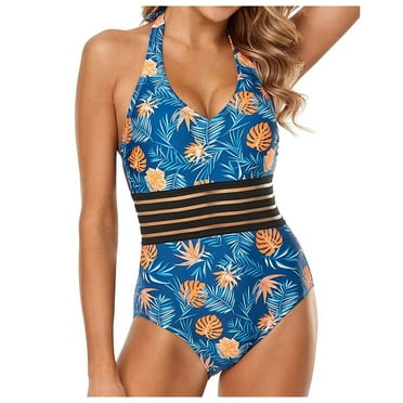 LYXSSBYX Swimsuits for Women One Piece Women Flowers Print Bikini One Piece Swimwear Push-Up Swimsuit Bathing Suit