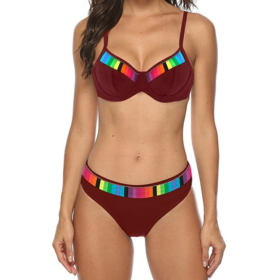 LYXSSBYX Swimsuits for Women One Piece Women's Sexy Color Matching Gradient Split Swimsuit Beachwear Set