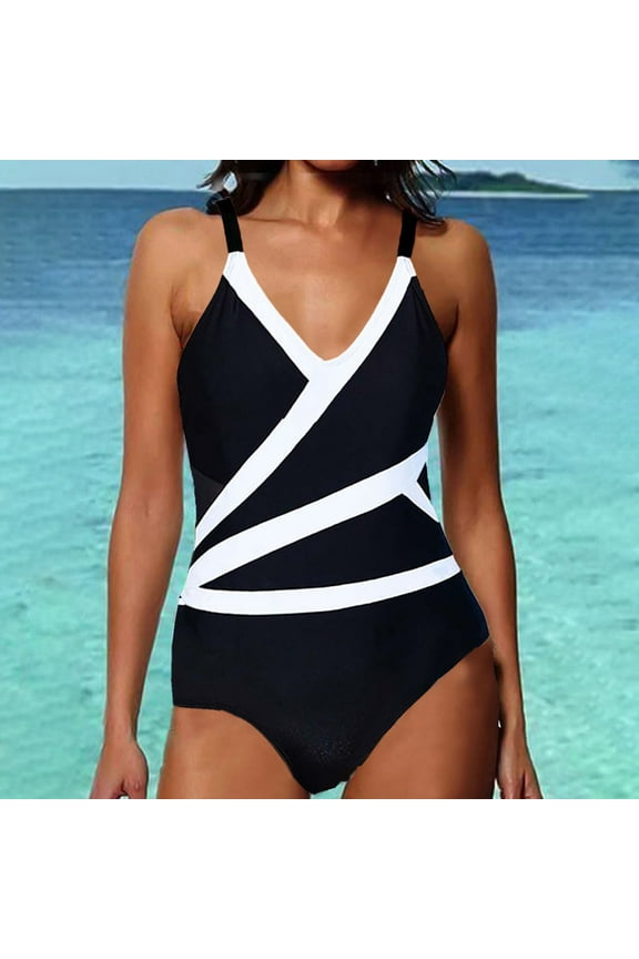 Swimsuits for Women Plus Size One Piece Ladies Vacation Beach Split Print Stitching Swimsuit Bikini Swimsuit