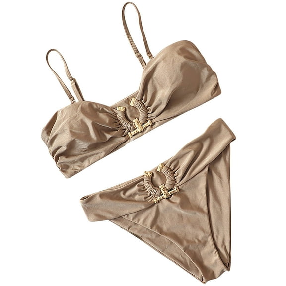 LYXSSBYX Swimsuits for Women Two Piece Women Summer Fashion Solid Tank Sexy Two-Piece Metal Bikini Swimsuit Swimwear