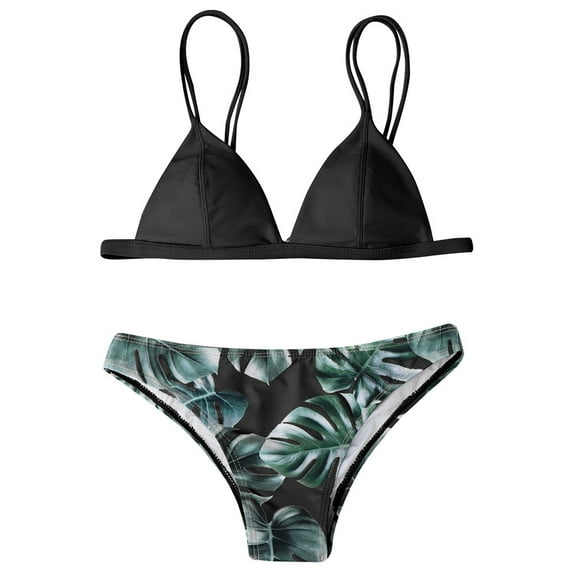 LYXSSBYX Swimsuits for Women Two Piece Women Swimwear Bikini Set Print Leaves Push-Up Padded Bathing Swimsuit Beachwear