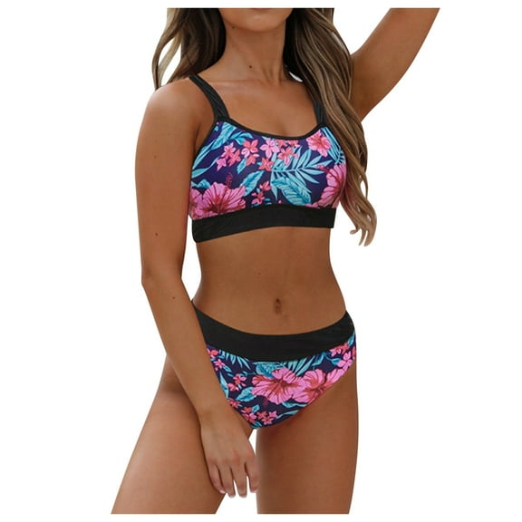 LYXSSBYX Swimsuits for Women Two Piece Women's Fashion Sexy Open Back Floral Print Split Beachwear Bikini