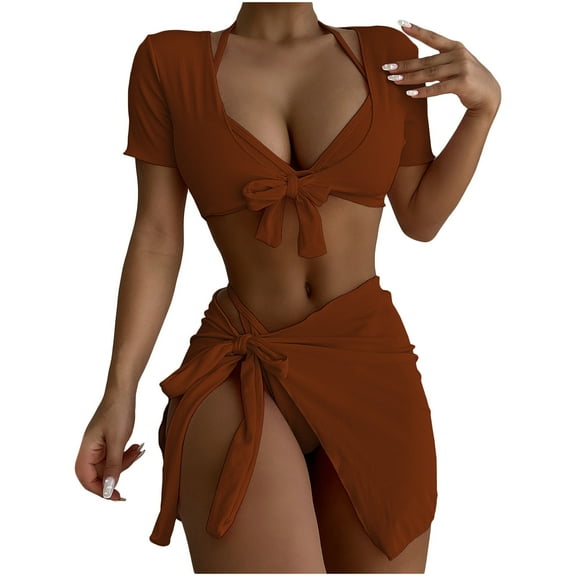 LYXSSBYX Swimsuits for Women Two Piece Womens Four-piece Suit Women Bandage Solid Sexy Bikini Push-Up Padded Swimwear Swimsuit Beachwear Set