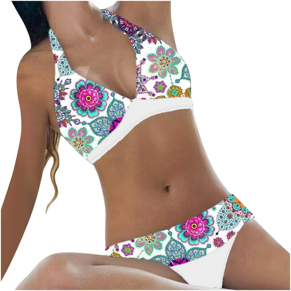 LYXSSBYX Swimsuits for Women Two Piece Womens Ladies Vacation Beach Split Print Stitching Swimsuit Bikini Swimsuit