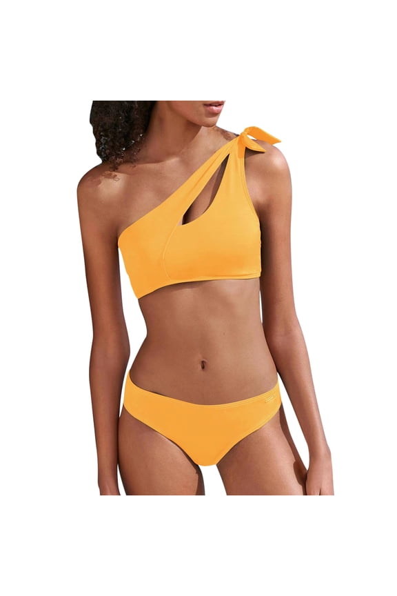 Swimsuits for Women Two Piece Womens Women Sexy Solid With Chest Pad Without Underwire Bikini Two-shoulder Split Swimsuit