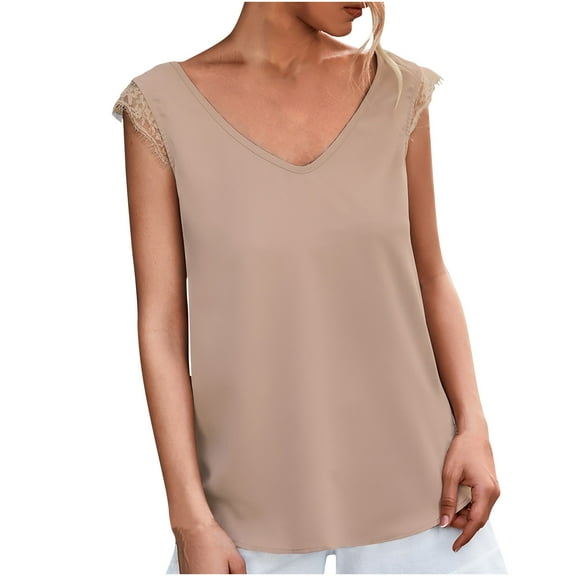 LYXSSBYX Tank Tops for Women Fashion Women Summer Sleeveless Solid Color V-Neck Lace Casual Blouse Tops