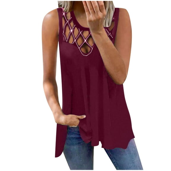LYXSSBYX Tank Tops for Women Fashion Women's Summer Casual Hollow Out Solid Sleeveless Blouse