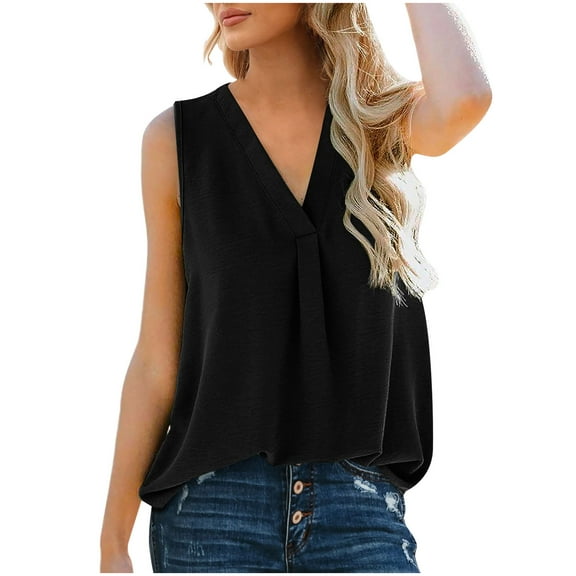 LYXSSBYX Tank Tops for Women Women Blouse T-Shirt Tunic Tops Loose Casual Sleeveless V-Neck Solid Casual