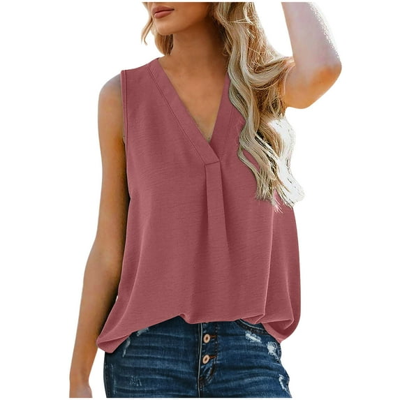 LYXSSBYX Tank Tops for Women Women Blouse T-Shirt Tunic Tops Loose Casual Sleeveless V-Neck Solid Casual