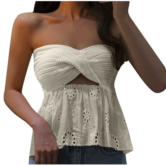 LYXSSBYX Tank Tops for Women Women's Bra Knitted Suspender Lace Sleeveless Off Shoulder Tight-fitting Thin Wool Knit Jacket