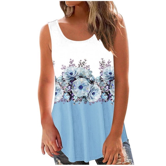 LYXSSBYX Tank Tops for Women Clearance Women's Fashion Solid Round-Neck Loose Sleeveless T-shirt Pullover Tops