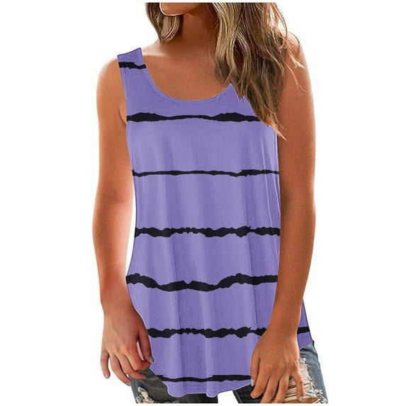LYXSSBYX Tank Tops for WomenFashion Solid Round-Neck Loose Sleeveless T-shirt Pullover Tops