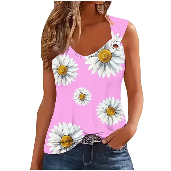 LYXSSBYX Tank Tops for Women Clearance Women's Printed Round Neck Casual Printed Sleeveless Suspender Top