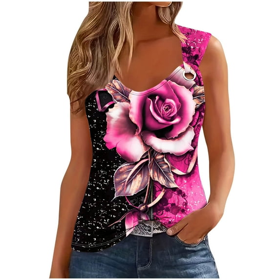LYXSSBYX Tank Tops for Women Clearance Women's Printed Round Neck Casual Printed Sleeveless Suspender Top