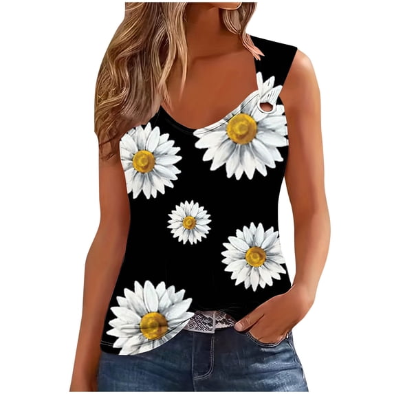 LYXSSBYX Tank Tops for Women Clearance Women's Printed Round Neck Casual Printed Sleeveless Suspender Top