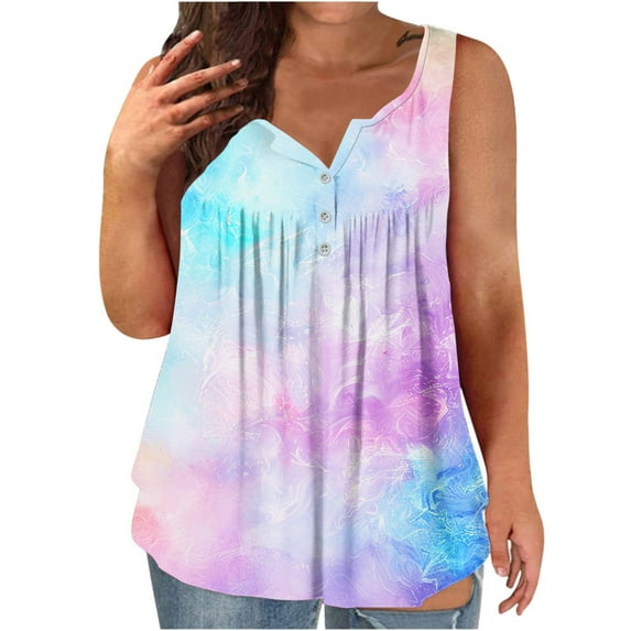 LYXSSBYX Tank Tops for Womens Tank Summer Printing Sleeveless Flared Trendy Casual Blouse Button Tunic Shirt Tops